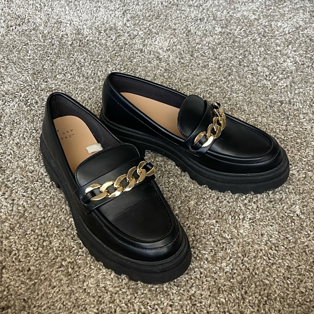 a new day Black & Gold Chain Loafer/Platform Shoes